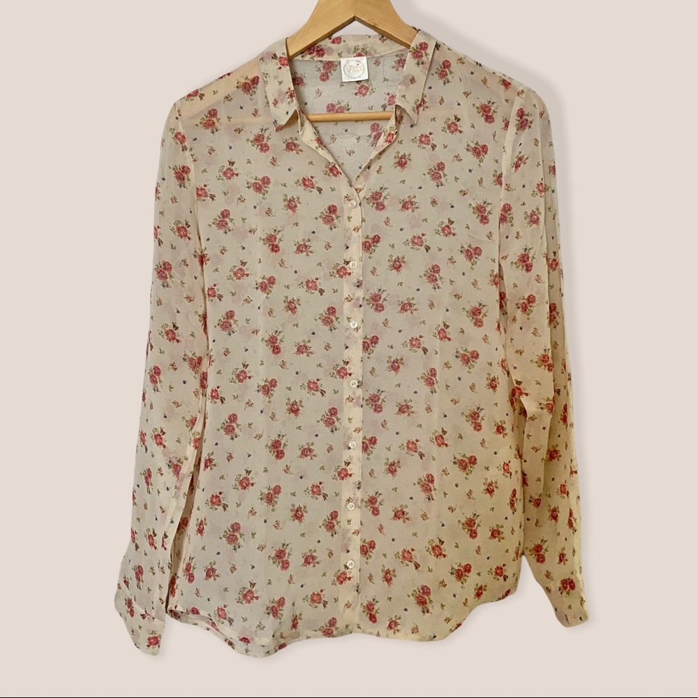 Des Petits Hauts Floral Silk Button Down Shirt